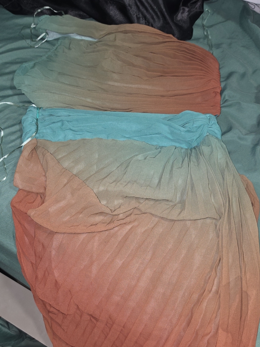 Ombre Pleated Strapless Maxi Dress in Coral, Olive & Teal